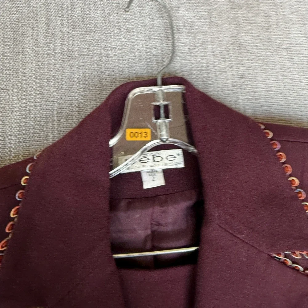 Bebe Two-Piece Suit Set Blazer & Skirt Womens 2 Burgundy Wool Single Breasted